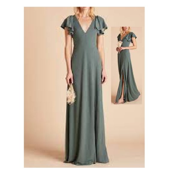 NWT BIRDY GREY HANNAH EMPIRE SEA GLASS GREEN CREPE BRIDESMAID DRESS SIZE XL - Picture 2 of 6